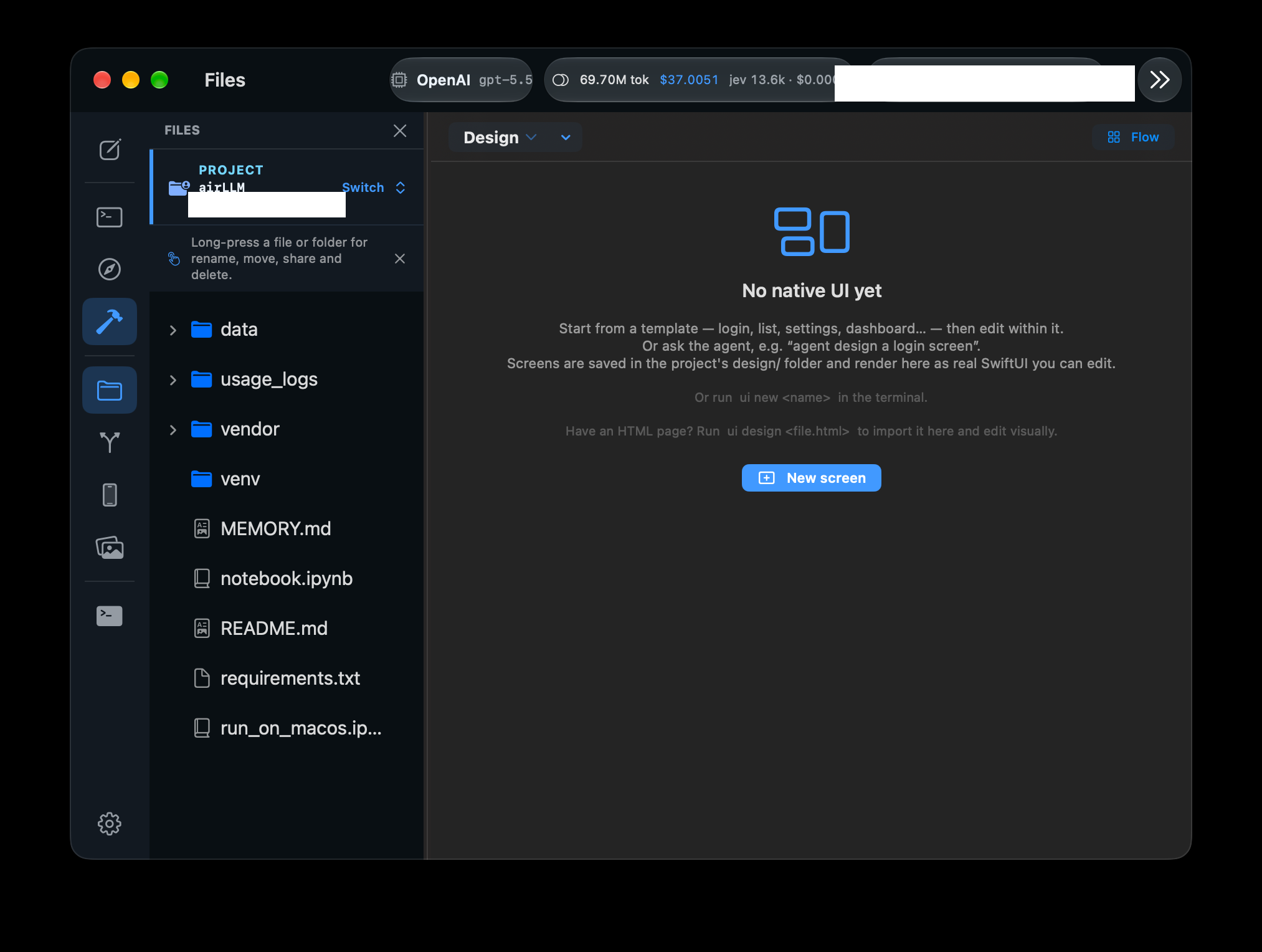 Design canvas with a screen layout being edited