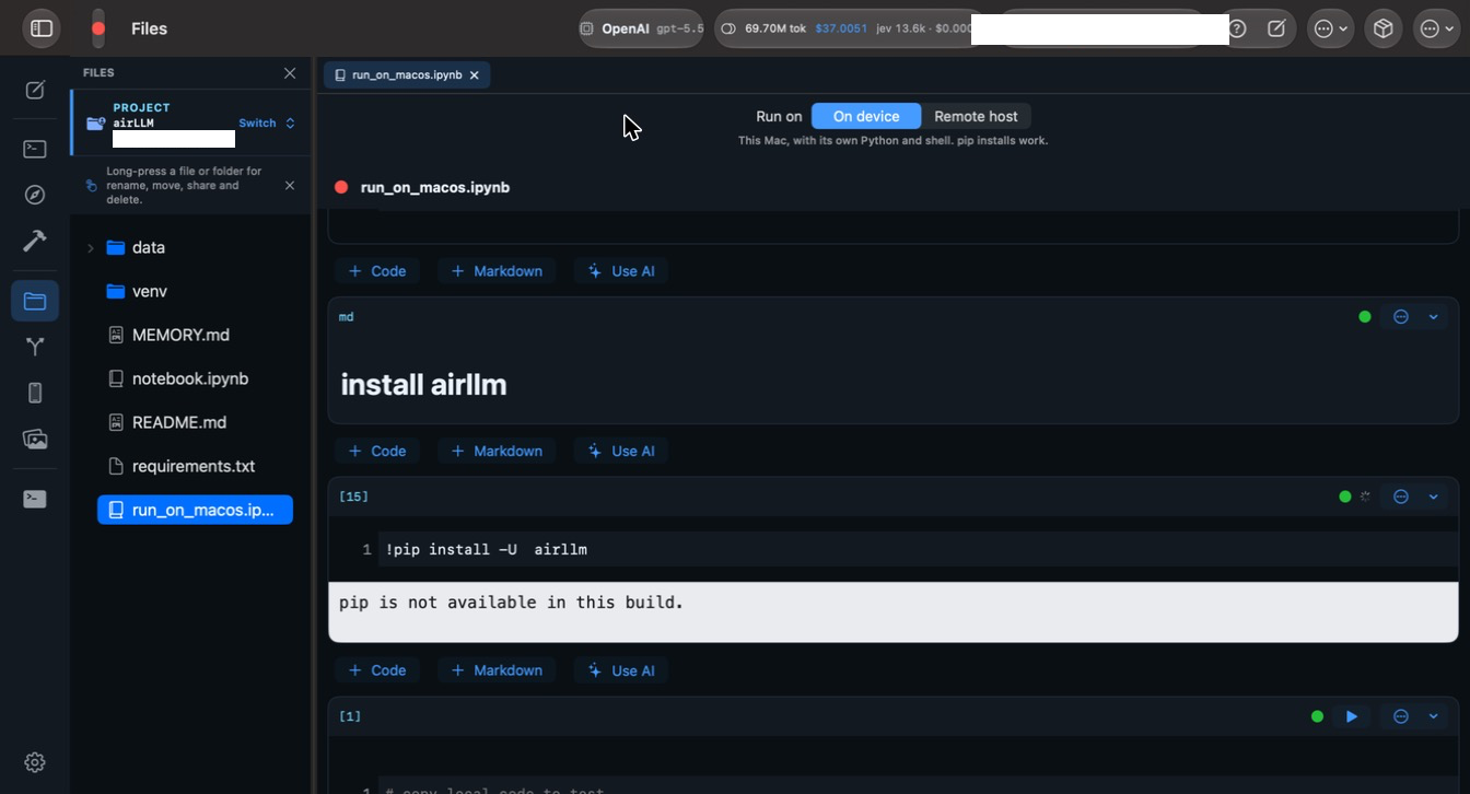 A notebook open in the main area with the kernel picker and live cell output