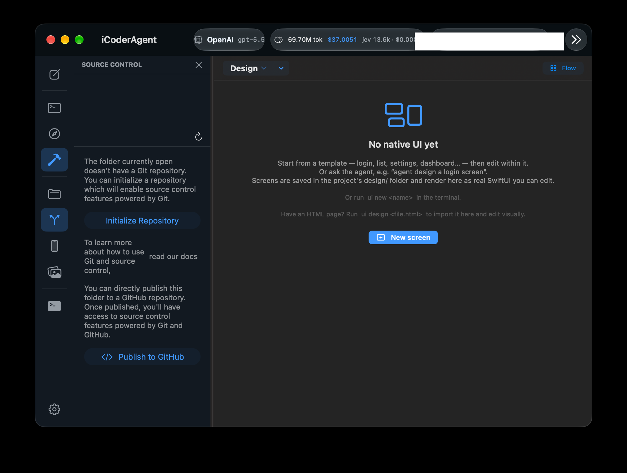 Source Control panel with staged changes and a commit field